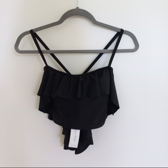 NWT June Loop S Mary Swim Top Bikini Black Ruffle Long Line Modest - Picture 5 of 6